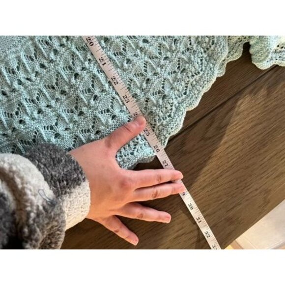 EUC  Vintage Womens Croft & Barrow Open Front Knit Cardigan Light Blue Lace Trim - Picture 7 of 7